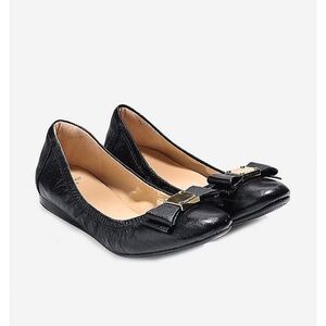 Cole Haan Tali Bow Ballet Flat Black Leather Womens Size 8 Gold Hardware